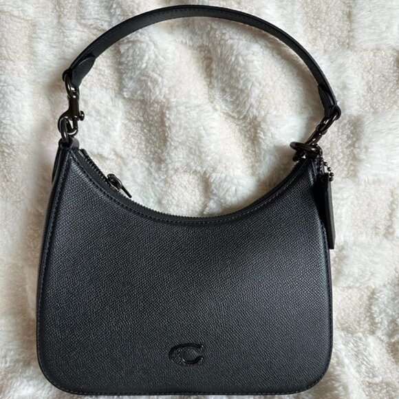 NWT! Coach CJ842 Black Hobo Crossbody with Multiple Straps Crossgrain Leather - Picture 1 of 11